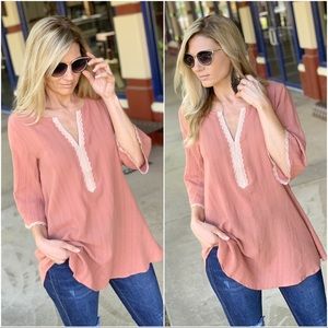 Infinity Raine Tops - ✨Restocked✨Light Marsala Lace trim Cotton tunic Infinity Raine Tops - ✨Restocked✨Light Marsala Lace trim Cotton tunic